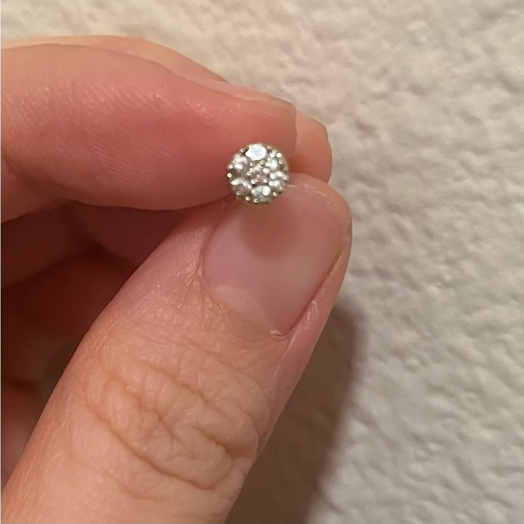 Pangea Piercing White Gold 16g Diamond Pav Disc Internally Threaded Stud